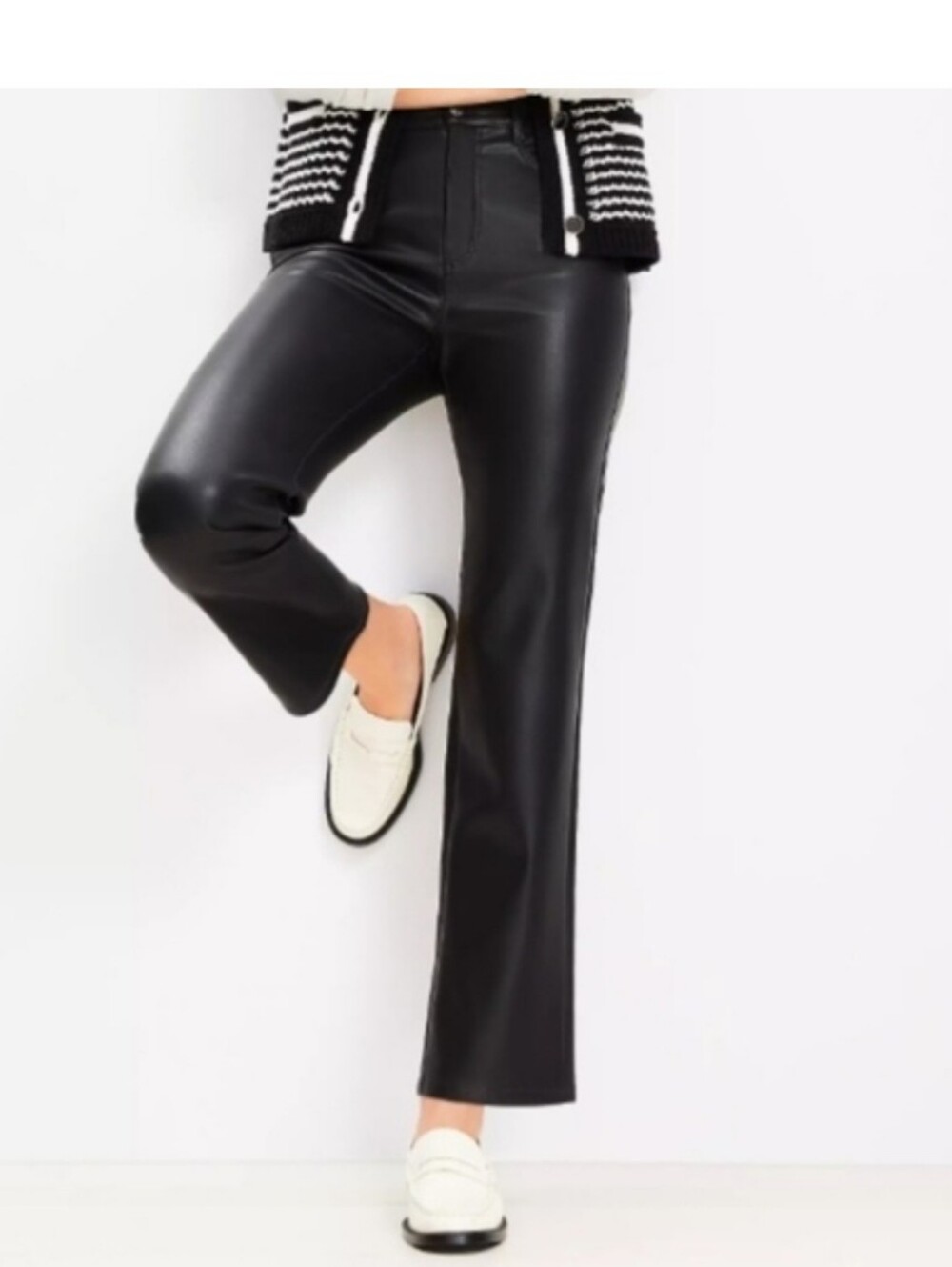 LOFT BRAND NEW Women's Black Faux Leather Straight Leg Pants W 5 Pockets